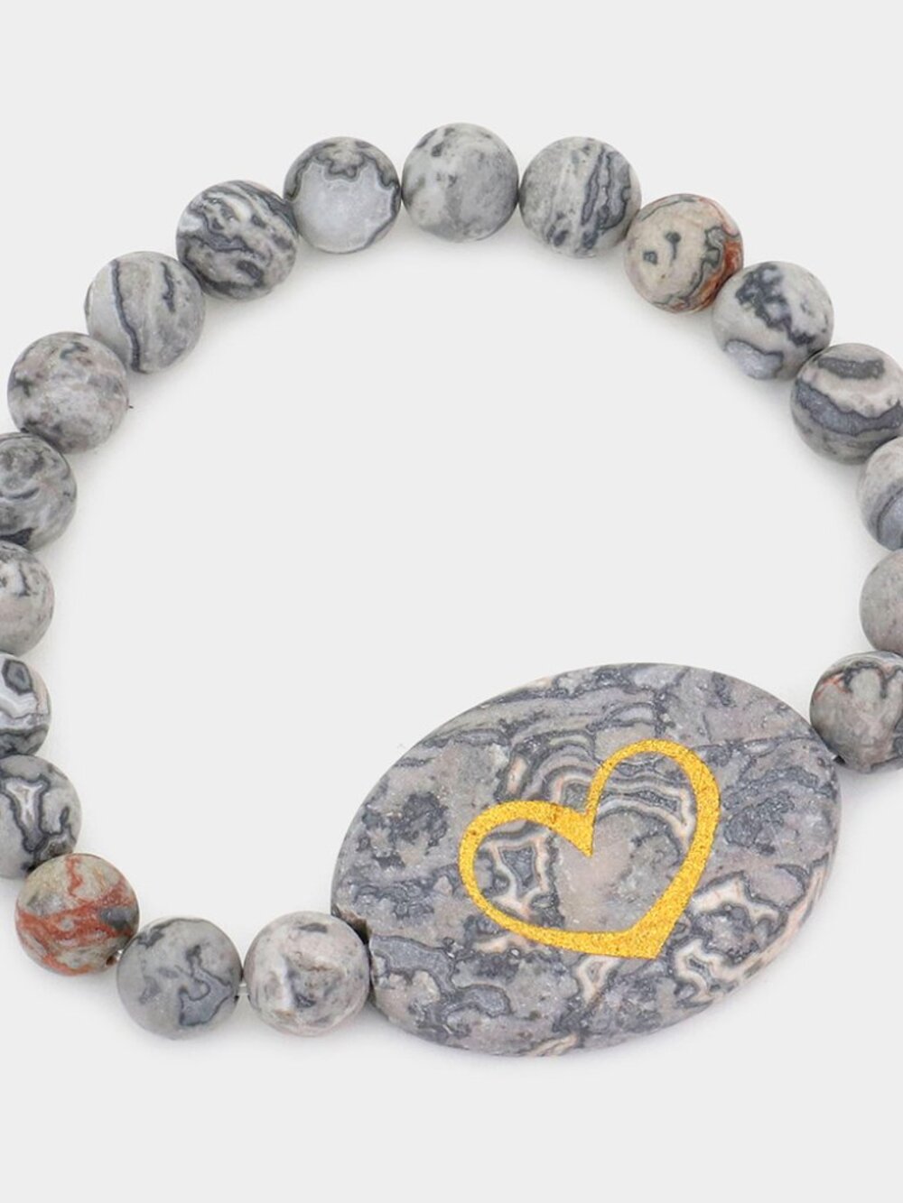 Gray Picasso Jasper Heart Pointed Stone Stretch Bracelet - Boho Stacking